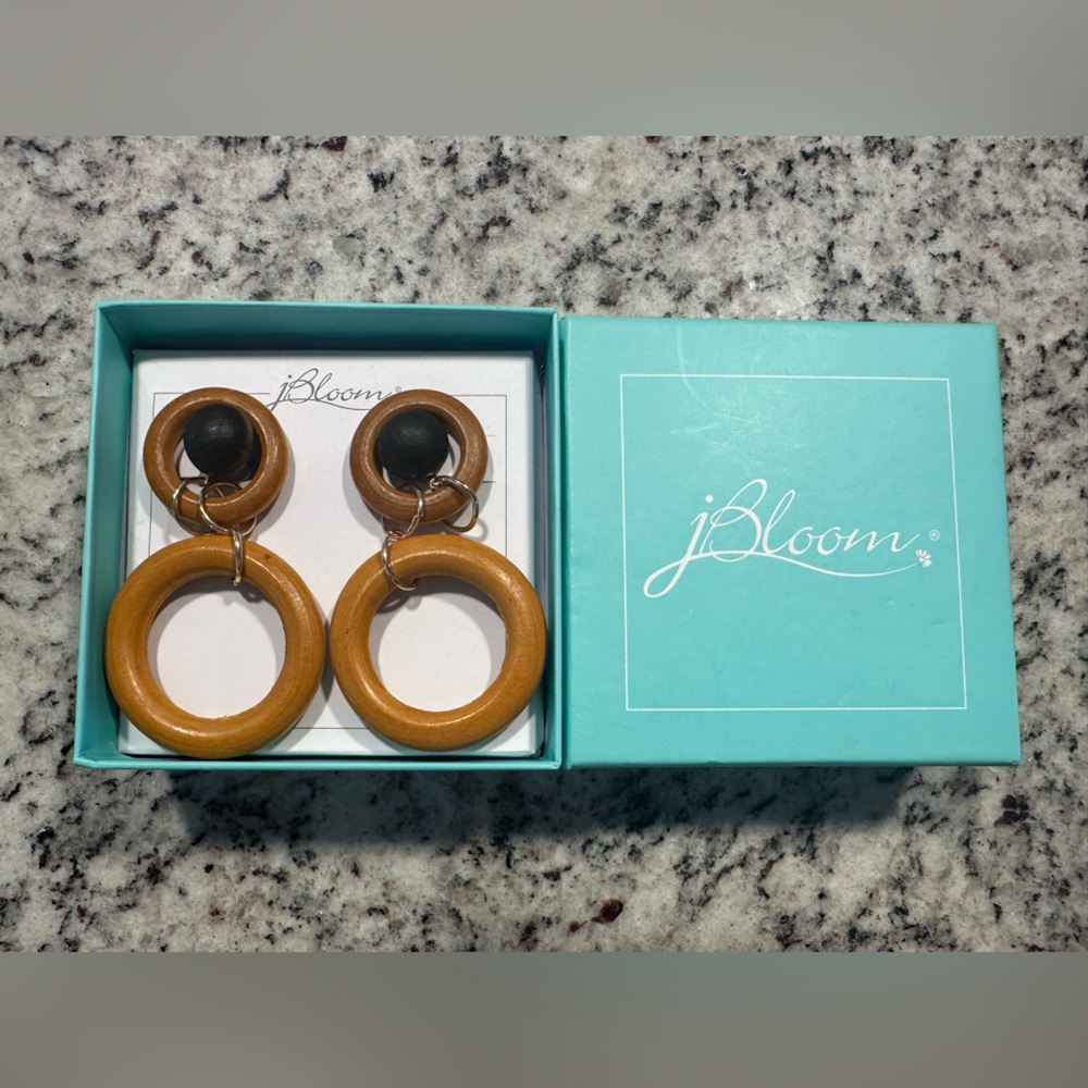 jBloom Wooden Circle Statement Earrings | Retro Geometric Dangle Earrings